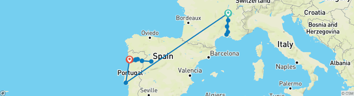 Image d'une carte montrant l'itinéraire du circuit