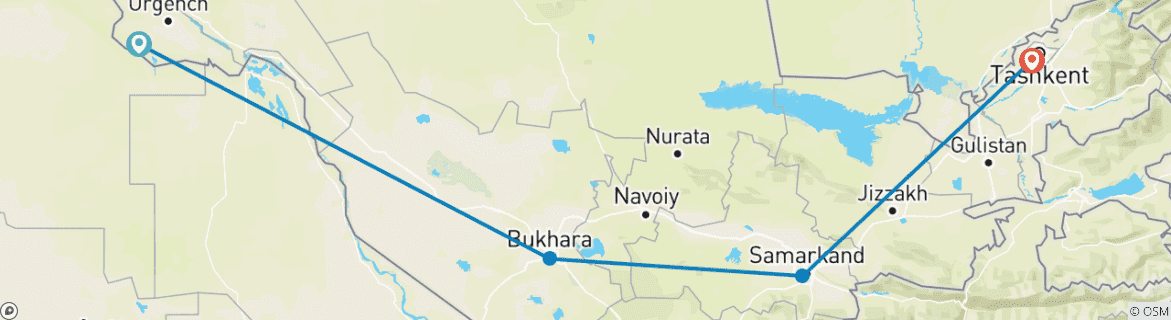 Carte du circuit L'Ouzbékistan et la route de la soie