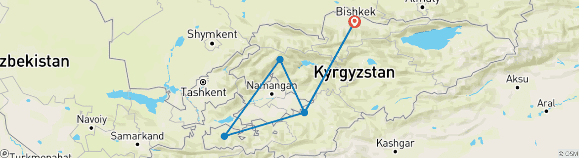 Kaart van Trektocht naar het Sary-Chelek meer (Bishkek - Bishkek)