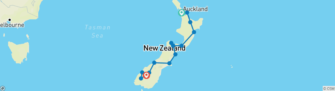 Image of a map showing the route of the tour