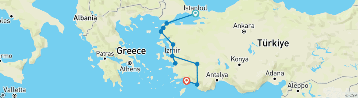 Foto van een kaart met de route van de rondreis