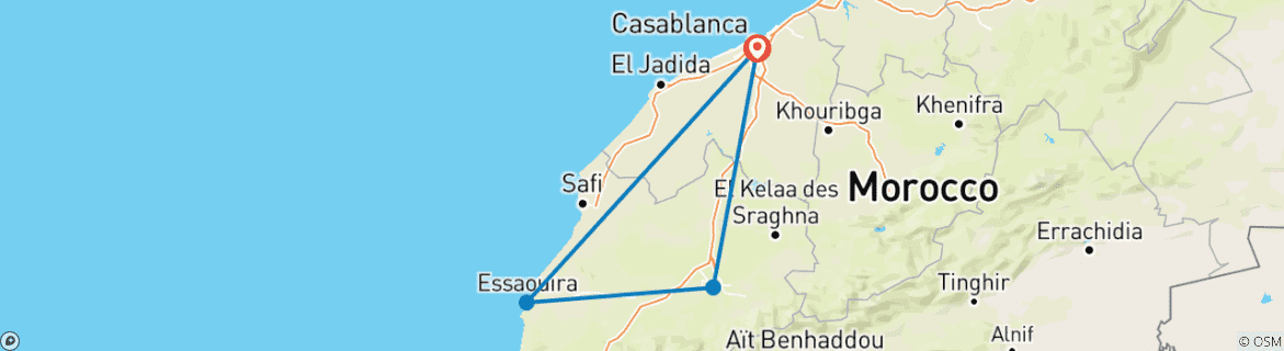 Image of a map showing the route of the tour