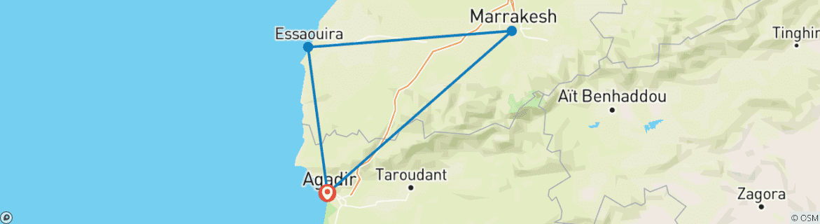Image of a map showing the route of the tour