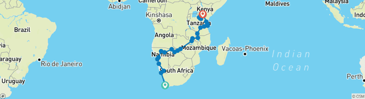 Image d'une carte montrant l'itinéraire du circuit
