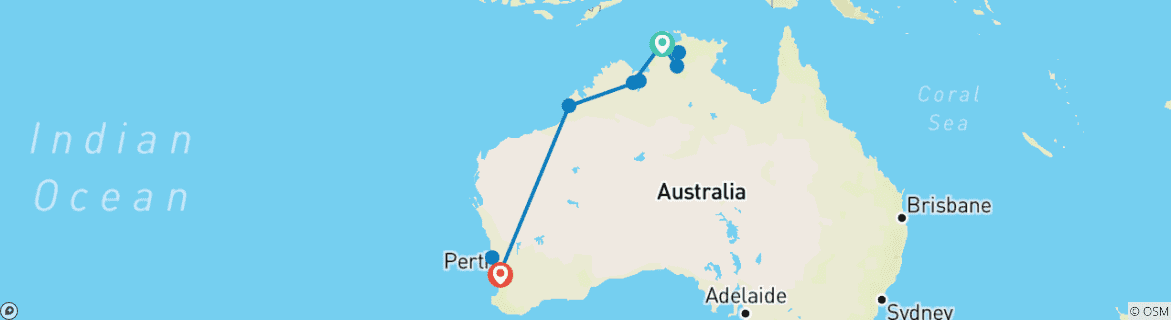 Foto van een kaart met de route van de rondreis