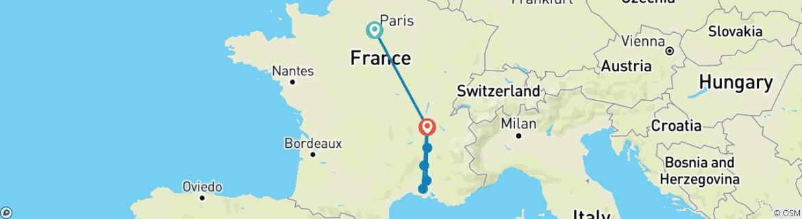 Image d'une carte montrant l'itinéraire du circuit