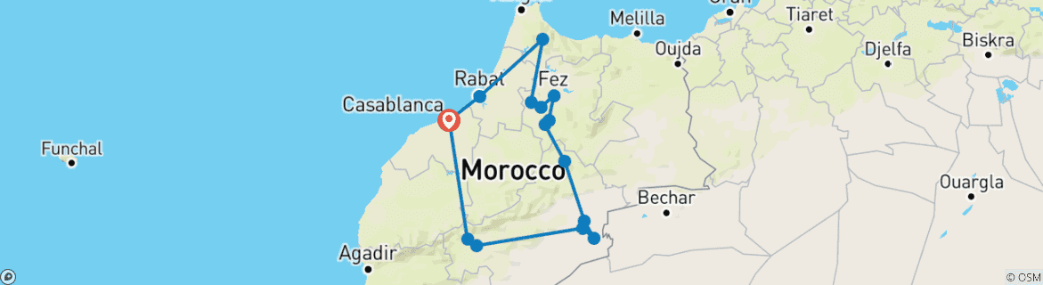 Image d'une carte montrant l'itinéraire du circuit