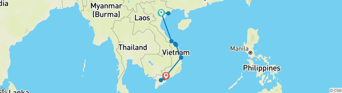 Image of a map showing the route of the tour