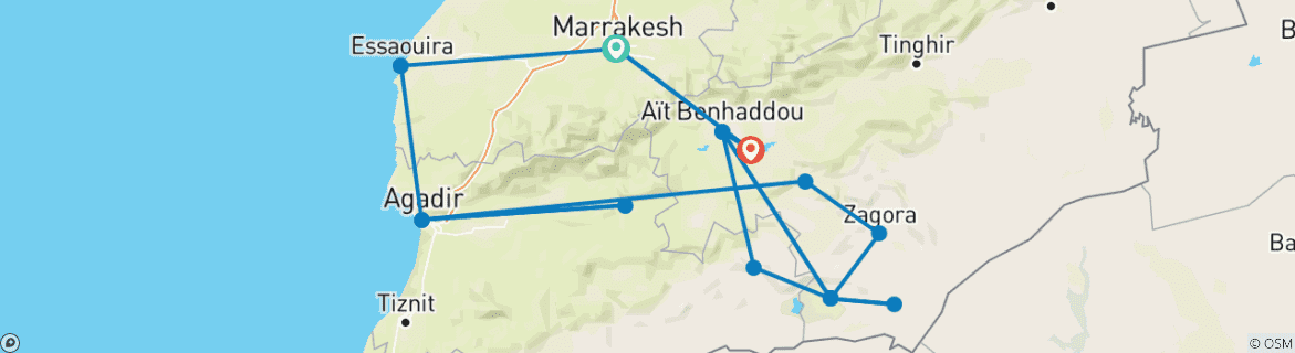 Image of a map showing the route of the tour