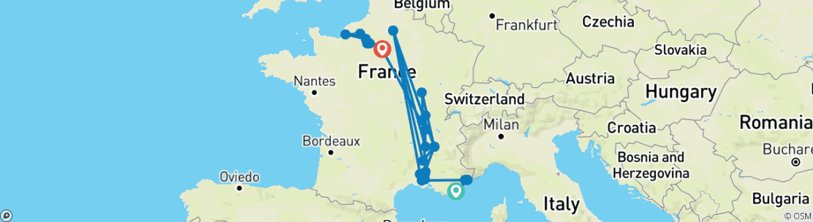 Carte du circuit Découvrez les rivières de France avec Paris & Nice 2027 - 20 jours