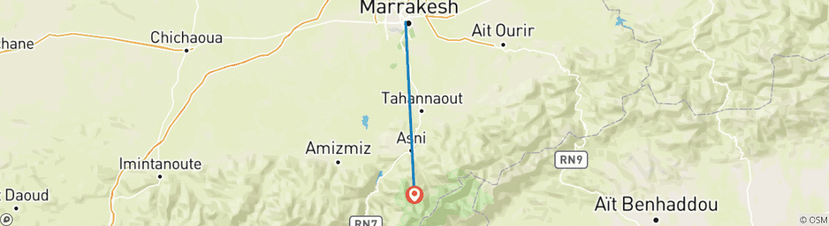 Foto van een kaart met de route van de rondreis