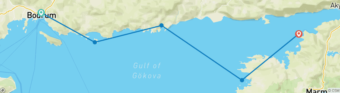 Image of a map showing the route of the tour