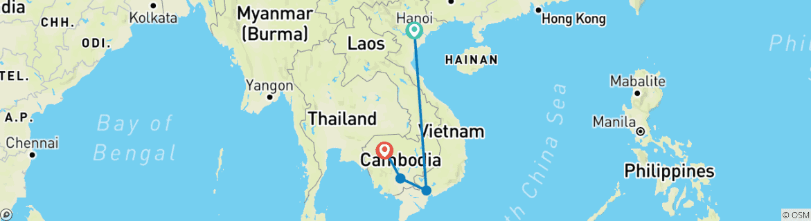 Image d'une carte montrant l'itinéraire du circuit