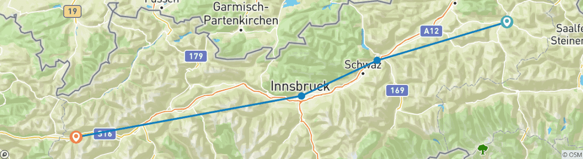 Karte mit der Reiseroute