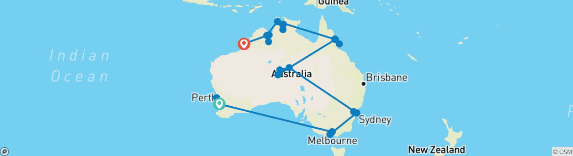 Image d'une carte montrant l'itinéraire du circuit