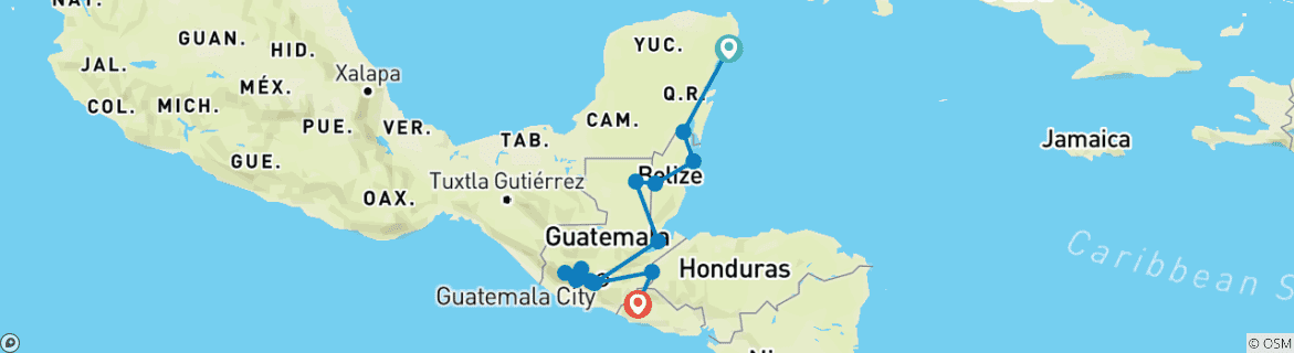 Carte du circuit La route des Mayas