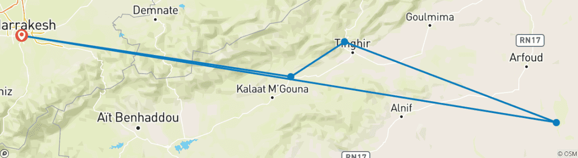 Image d'une carte montrant l'itinéraire du circuit