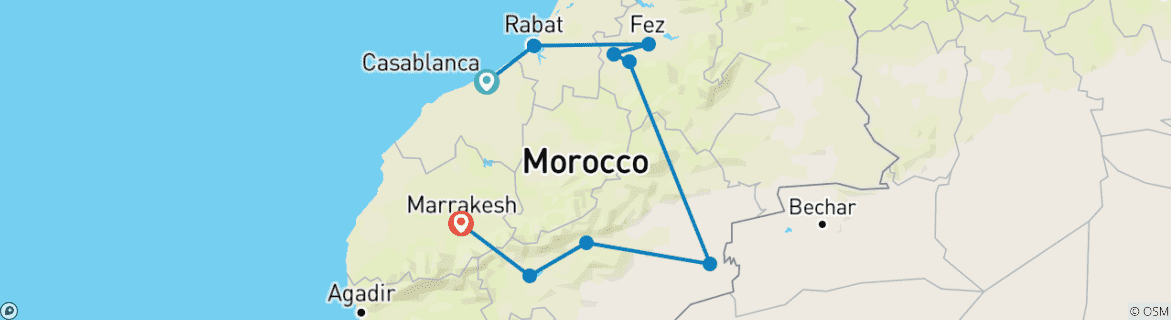 Image d'une carte montrant l'itinéraire du circuit