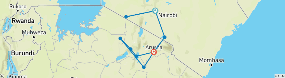 Image of a map showing the route of the tour