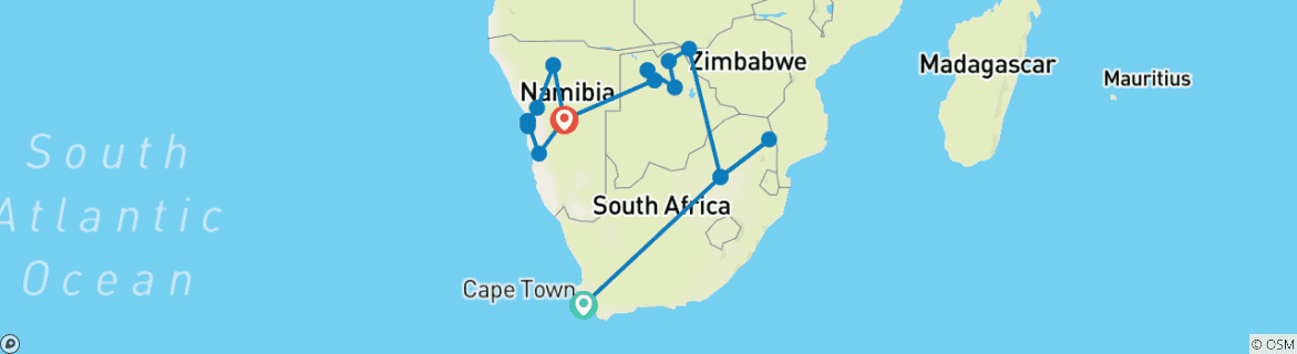 Carte du circuit Safari en Afrique australe 35 à 45 (35 à 45)