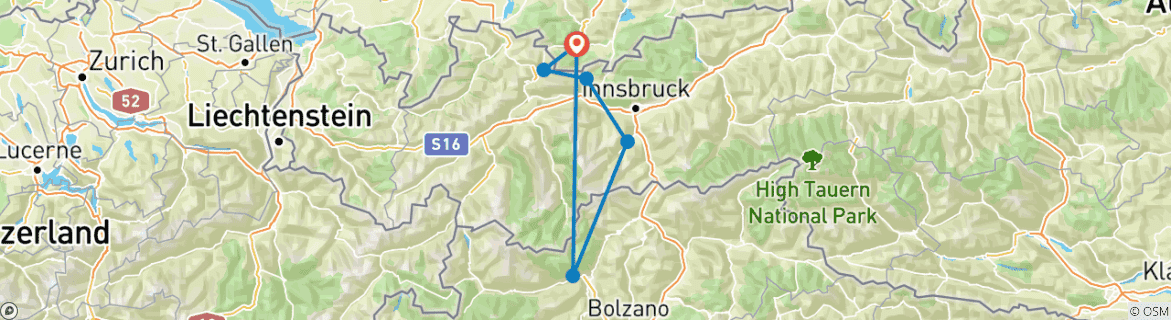 Karte mit der Reiseroute