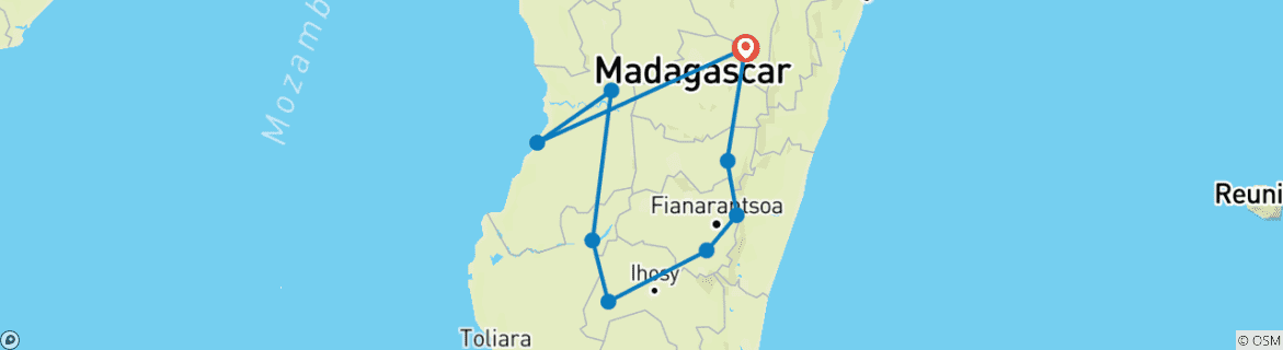 Kaart van Tussen kloven en bossen: Een reis naar het hart van de biodiversiteit van Madagaskar (21 dagen)