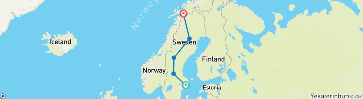 Image of a map showing the route of the tour