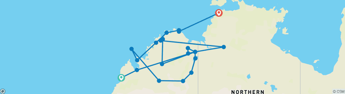 Image of a map showing the route of the tour