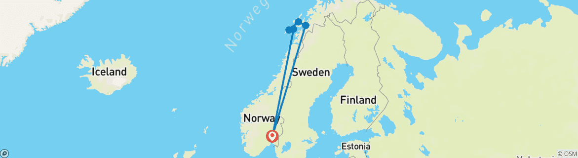 Image of a map showing the route of the tour