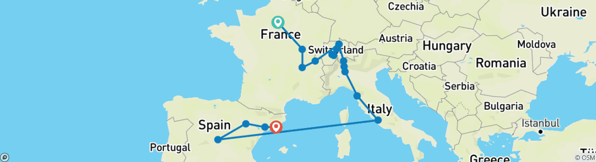 Image d'une carte montrant l'itinéraire du circuit