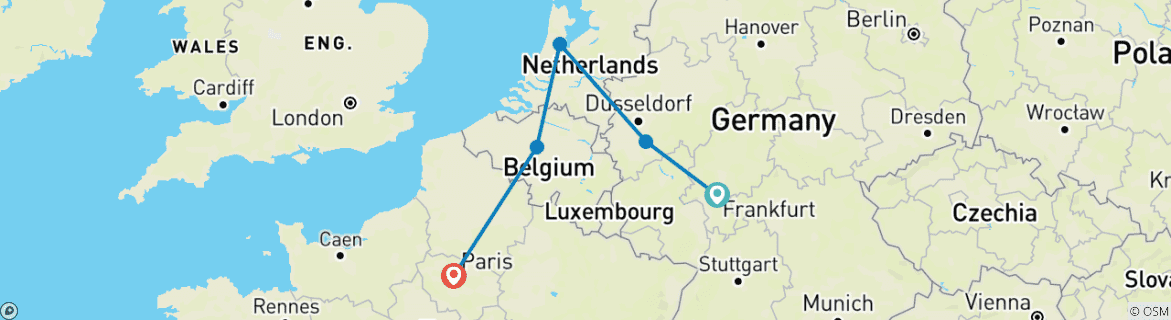 Kaart van Van Frankfurt naar Parijs GO