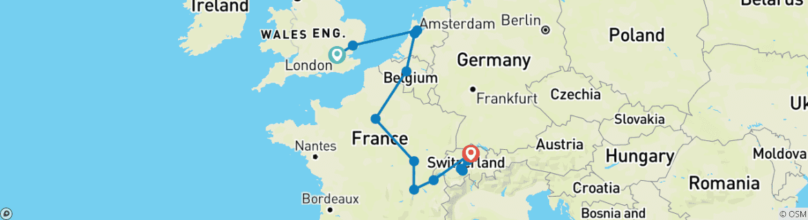 Foto van een kaart met de route van de rondreis