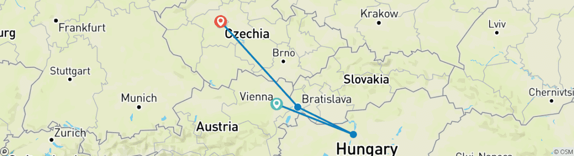 Image of a map showing the route of the tour