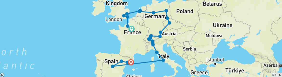Image d'une carte montrant l'itinéraire du circuit