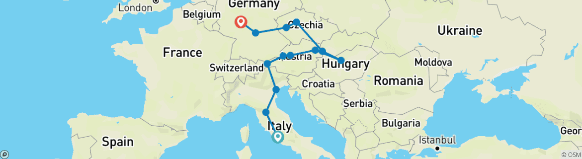 Karte mit der Reiseroute