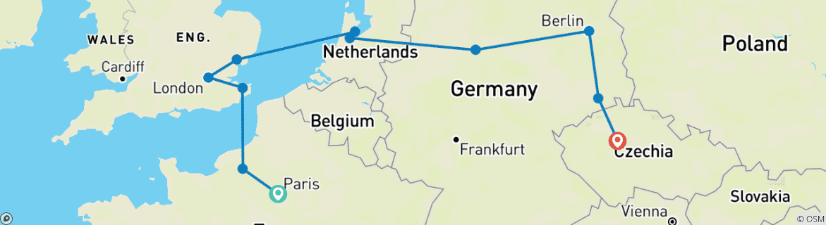 Karte mit der Reiseroute