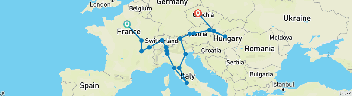 Image d'une carte montrant l'itinéraire du circuit