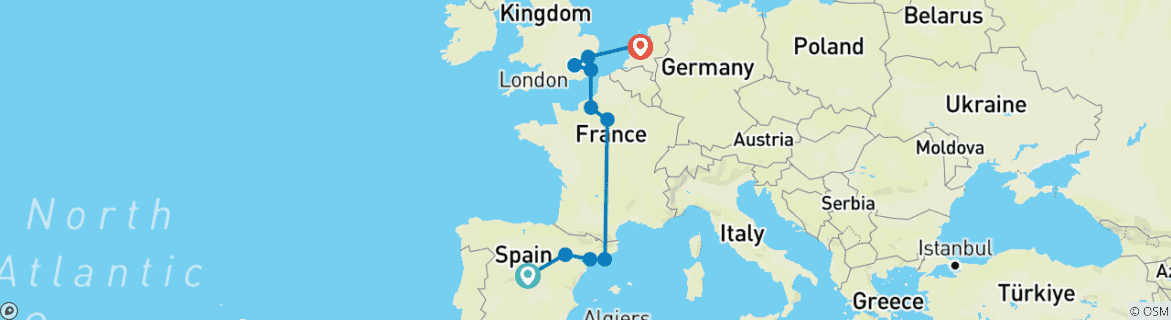 Karte mit der Reiseroute