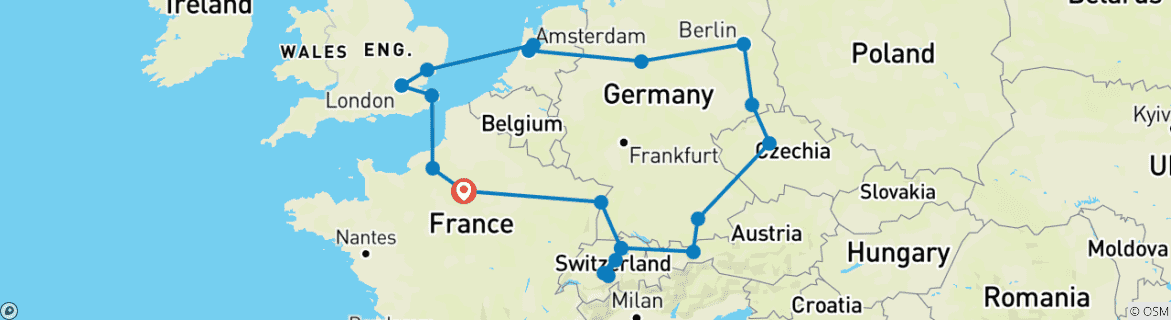 Karte mit der Reiseroute