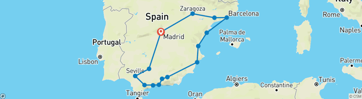 Image d'une carte montrant l'itinéraire du circuit