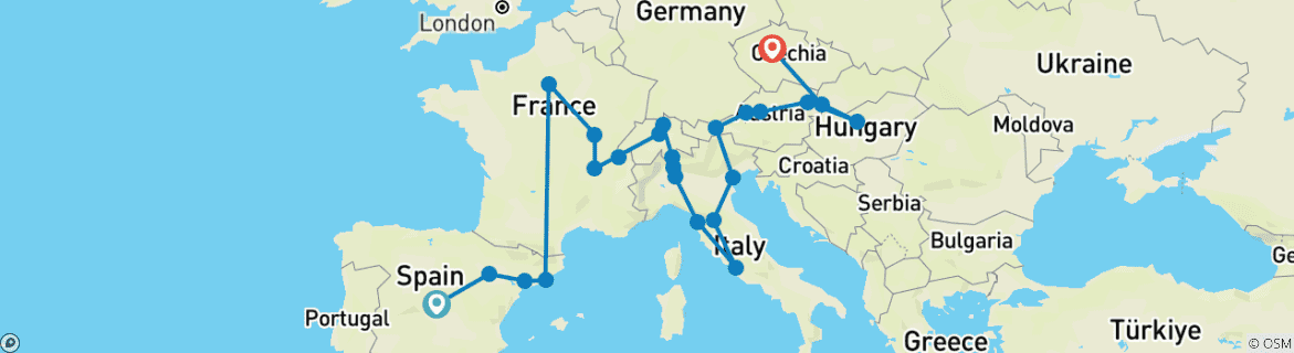 Image d'une carte montrant l'itinéraire du circuit