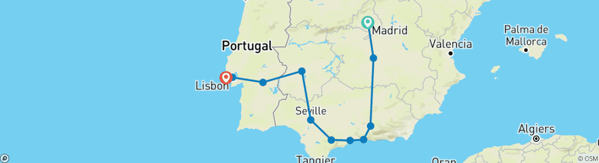 Foto van een kaart met de route van de rondreis