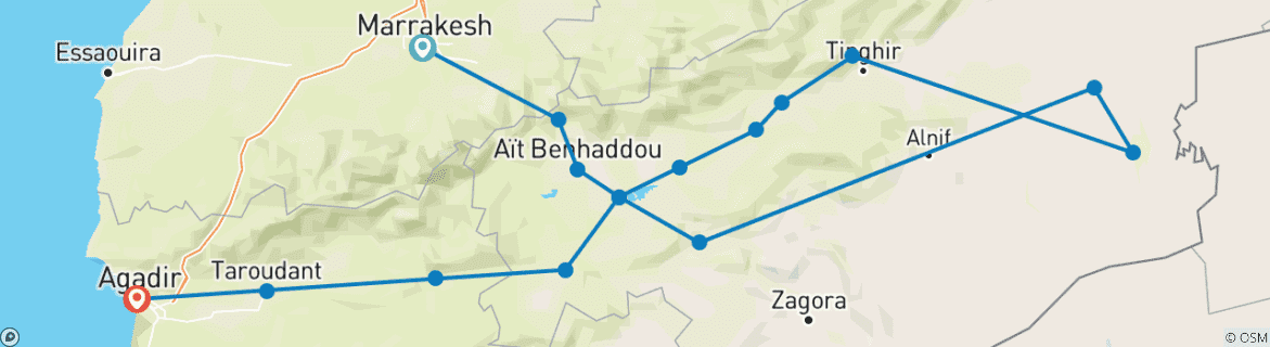 Image d'une carte montrant l'itinéraire du circuit