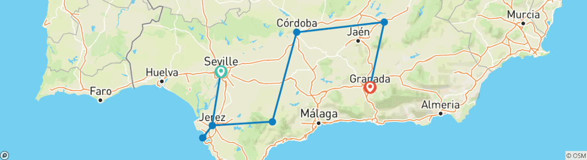 Image of a map showing the route of the tour