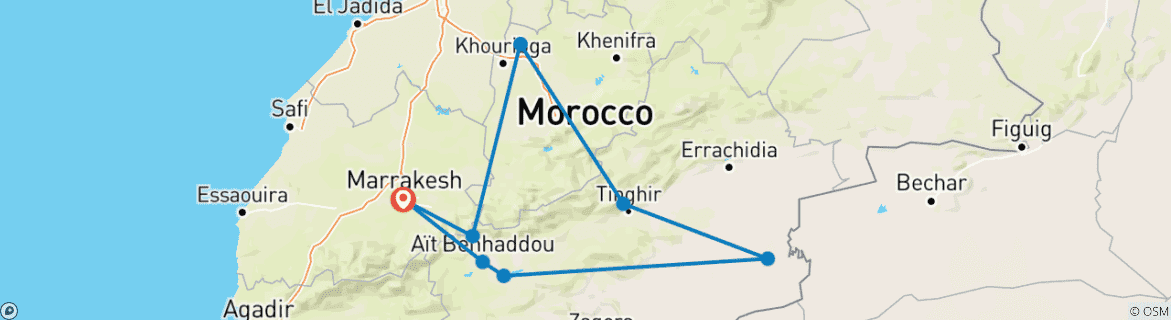 Image d'une carte montrant l'itinéraire du circuit