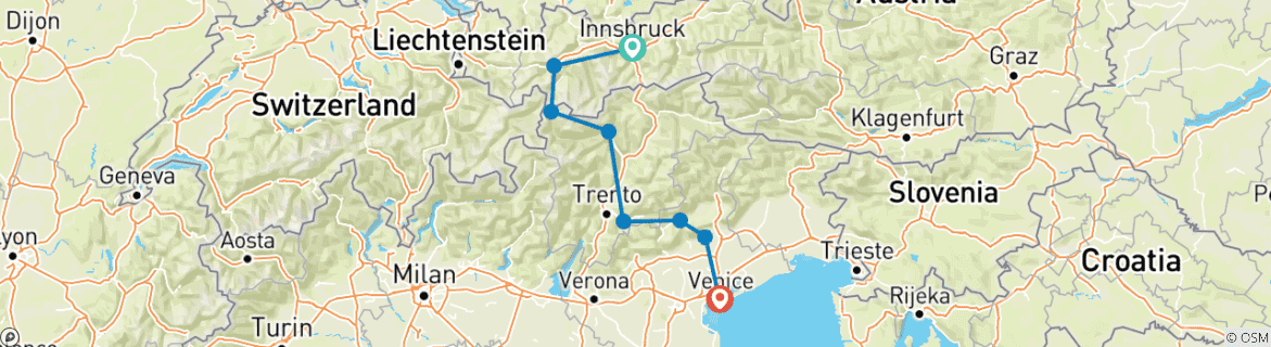 Image d'une carte montrant l'itinéraire du circuit