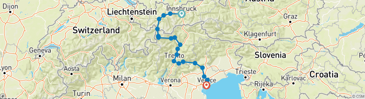 Karte mit der Reiseroute