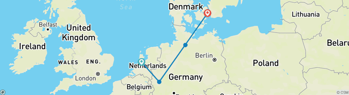 Image of a map showing the route of the tour