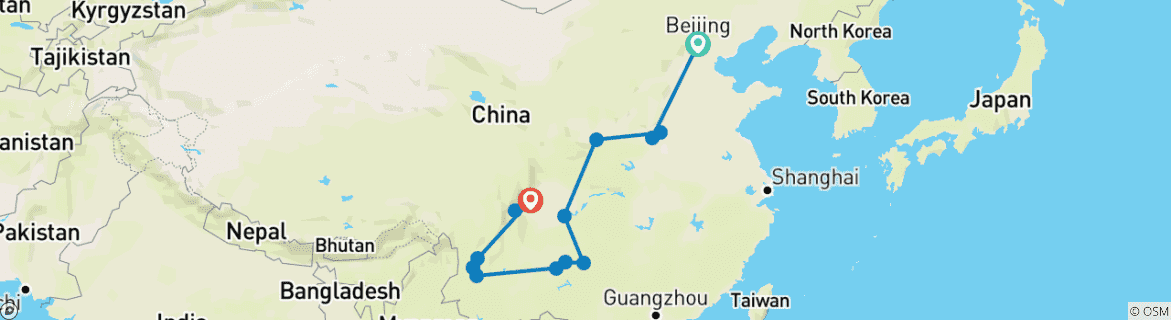 Foto van een kaart met de route van de rondreis