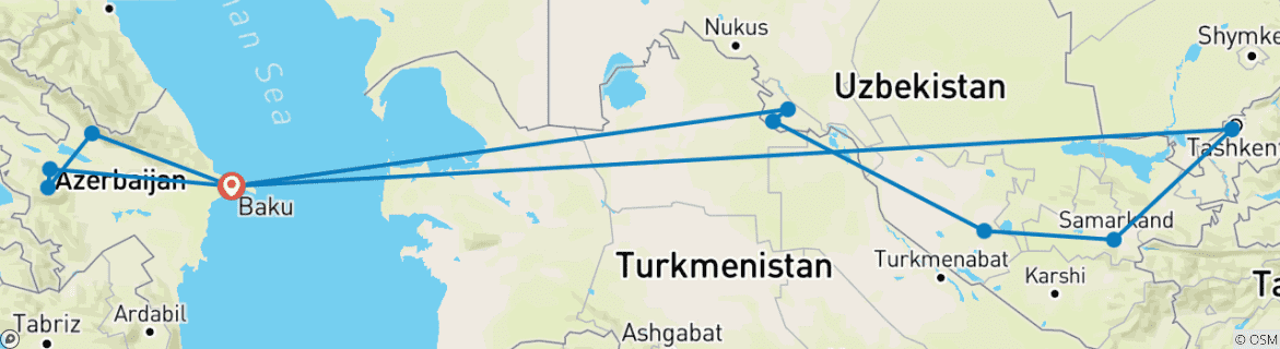 Image d'une carte montrant l'itinéraire du circuit